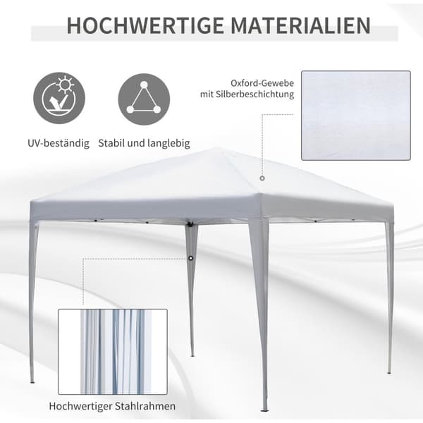 Gazebo 2,95X2,95M Pop-Up Sammenleggbart Lysthus, Uv-Beskyttelse, Sammenleggbart, Stål+Oxford, Hvit