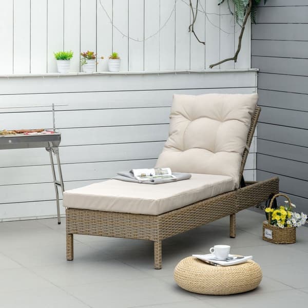 Polyrottinki Aurinkotuoli Puutarha Lepotuoli Säädettävä Tyyny Natural Khaki 200X66X92Cm