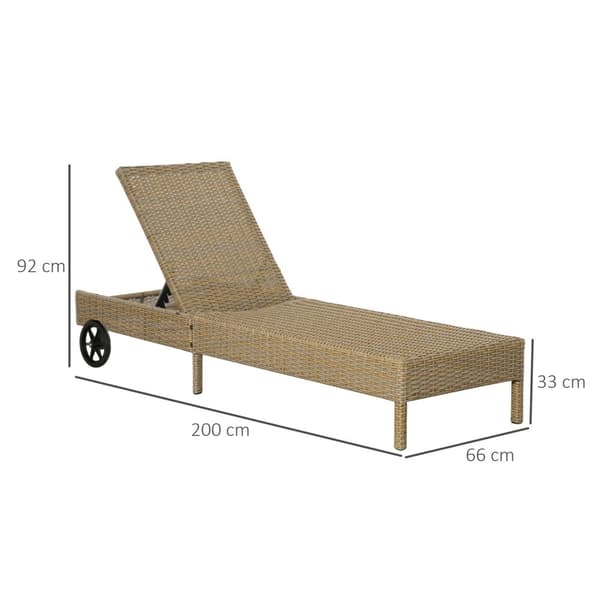 Polyrottinki Aurinkotuoli Puutarha Lepotuoli Säädettävä Tyyny Natural Khaki 200X66X92Cm