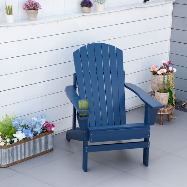 Adirondack Trädgårdsstol Med Mugghållare Trädgårdsstol Balkongstol Massivt Trä Blå 97 X 72,5 X 93 Cm