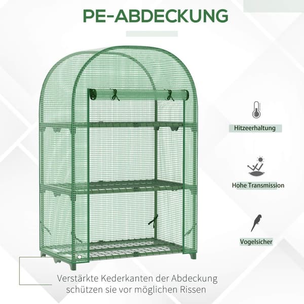 Folie Drivhus 3 Hylder, Mini Drivhus Til Balkon, Drivhus, Tomat Hus, Metal, Grøn, 80X49X120Cm