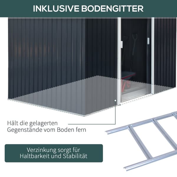 Redskapsbod Hageskur Hageskur Med Gulvramme Og Skyvedører Værbestandig Stål Kullgrå 277 X 195 X 192 Cm