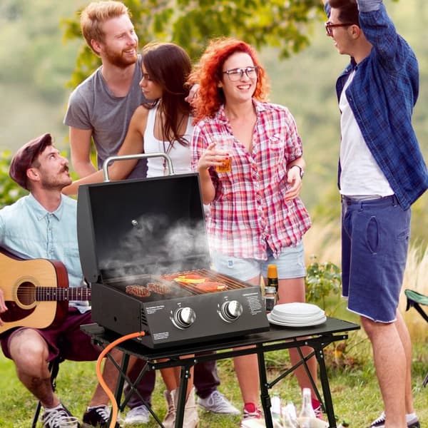 Bordgrill Mobil Gasgrill Bbq Med 2 Brændere, Grillnet, Udendørs, Rustfrit Stål, Sort, 55X46.5X41Cm, Lille, Picnic