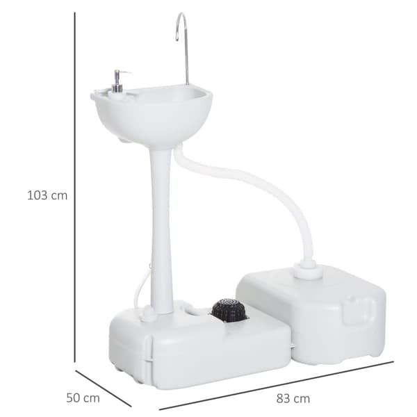 Camping Servant Håndvask Med Oppsamlingsbeholder For Avløpsvann 17L Vanntank Vask Med Dispenser Mobil Hdpe Grå 83 X 50 X 103 Cm