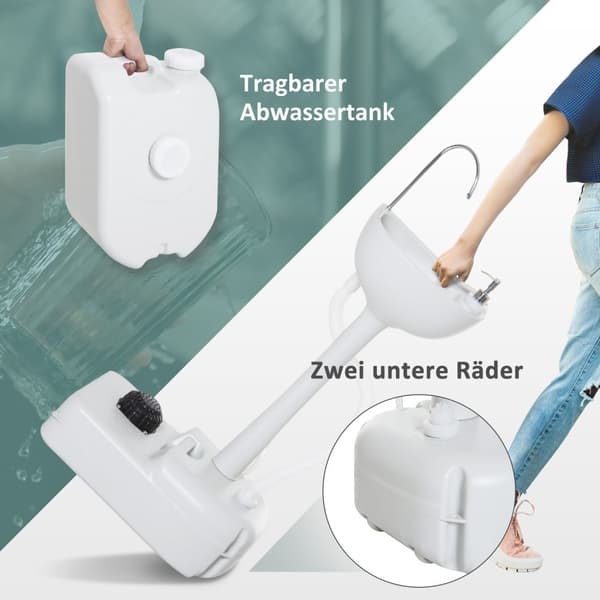Camping Servant Håndvask Med Oppsamlingsbeholder For Avløpsvann 17L Vanntank Vask Med Dispenser Mobil Hdpe Grå 83 X 50 X 103 Cm