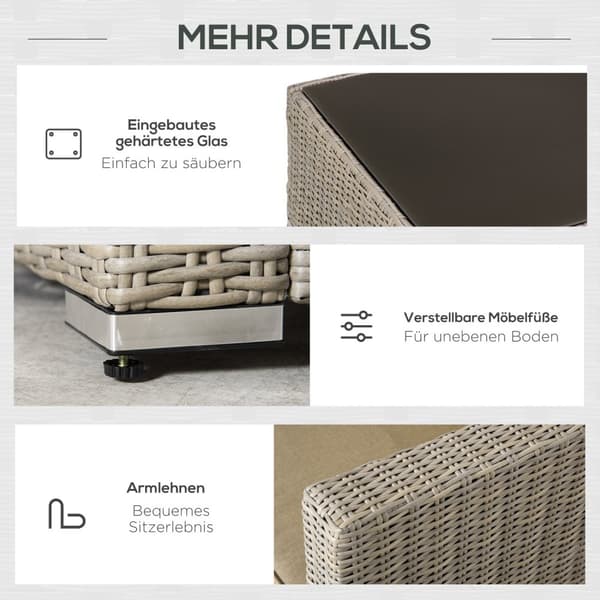 Polyrattan Havemøbelsæt 4 Personer Loungemøbler Sofabord Sædepude Khaki + Beige