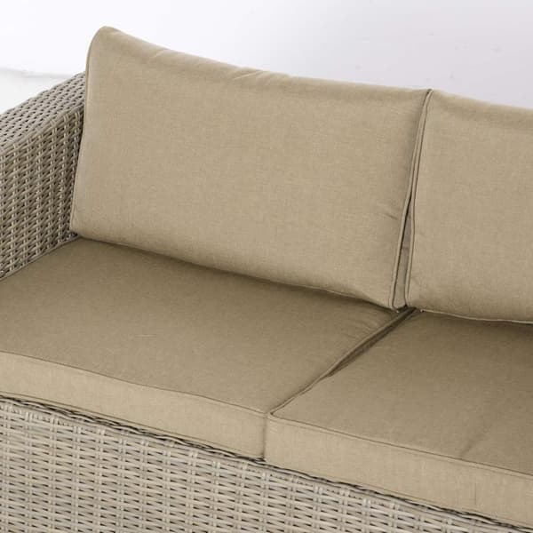 Polyrattan Havemøbelsæt 4 Personer Loungemøbler Sofabord Sædepude Khaki + Beige