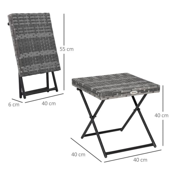 Puutarhapöytä Polyrottinki Kokoontaittuva Sohvapöytä Kokoontaittuva Pöytä Metallikehys Harmaa 40X40X40Cm