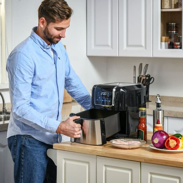Varmluftfrituregryde 6,5L 1700W Med 8 Menuer Led-Display Non-Stick Belægningskurv Til Sund Oliefri Madlavning Sort 36,5 X 29 X 33,8 Cm
