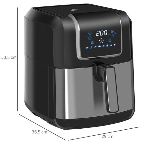 Varmluftfrituregryde 6,5L 1700W Med 8 Menuer Led-Display Non-Stick Belægningskurv Til Sund Oliefri Madlavning Sort 36,5 X 29 X 33,8 Cm