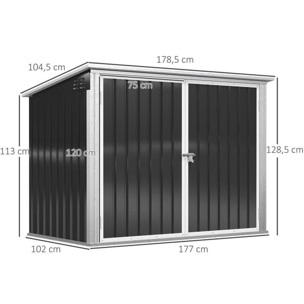 Søppelboks, Søppelboks, Oppbevaring, Låsbar Utstyrsboks For 2 Søppeldunker, Stål, 178,5 X 104,5 X 128,5/113 Cm, Sort