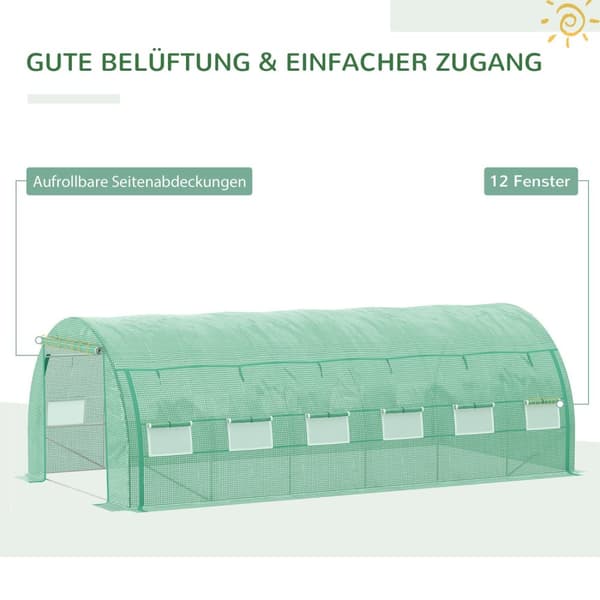 Film Drivhus Polytunnel 6X3X2M Walkable, Uv-Beskyttelse, Roll-Up Covers, Stålrør, Grøn