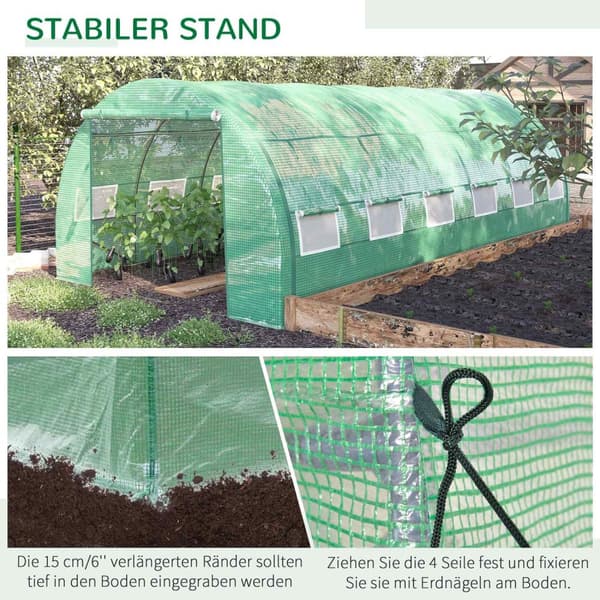 Film Drivhus Polytunnel 6X3X2M Walkable, Uv-Beskyttelse, Roll-Up Covers, Stålrør, Grøn