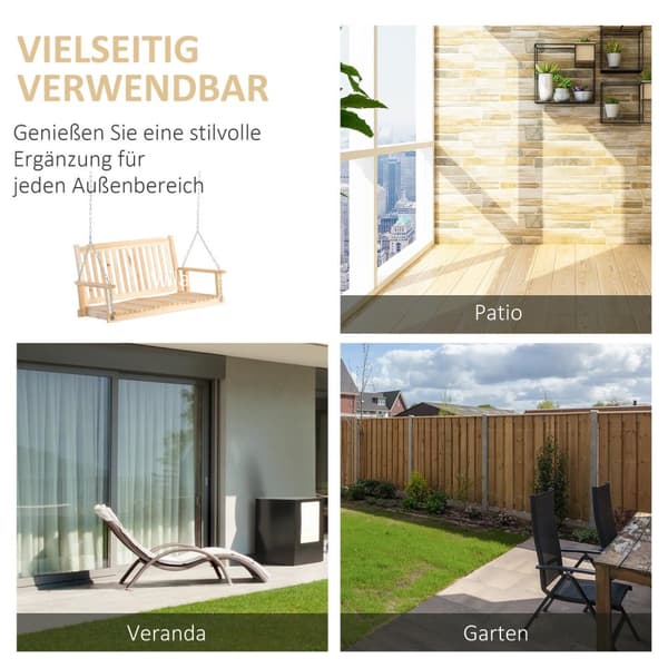 Trädgårdsgunga För 2 Personer Gungbänk Hängbänk Massivträ Uteplats Terrass Bakgård Naturell 117 X 69 X 60 Cm