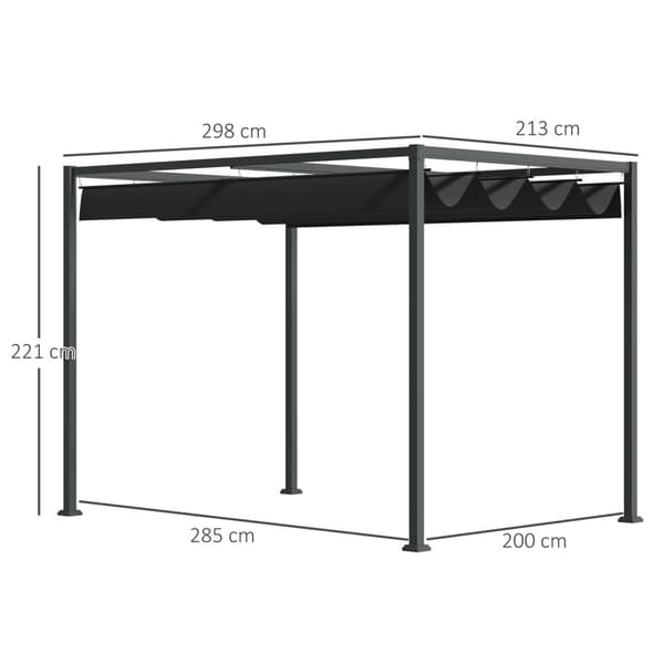 Pergola Gazebo Terrasseoverdækning Med Skydetag, Polyester, Sort+Grå, 298X213X221Cm
