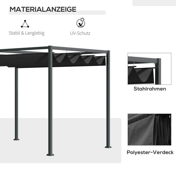 Pergola Gazebo Terrasseoverdækning Med Skydetag, Polyester, Sort+Grå, 298X213X221Cm