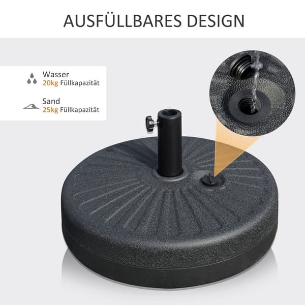 Parasollfot 22 Kg, For Ø38/48 Mm Parasoll, Sement, Sort, Ø51 X 12H Cm