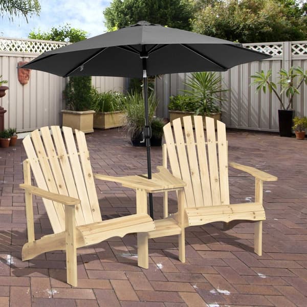 Adirondack Hagestol Med Bord Og Paraplyhull 2-Seters Hagestol Sittegruppe Hagemøbler Til Balkong Heltre Naturlig 178 X 87 X 92 Cm