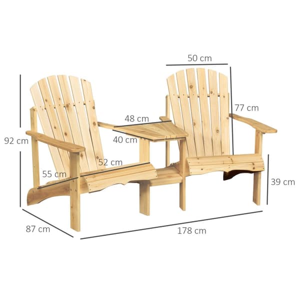 Adirondack Hagestol Med Bord Og Paraplyhull 2-Seters Hagestol Sittegruppe Hagemøbler Til Balkong Heltre Naturlig 178 X 87 X 92 Cm