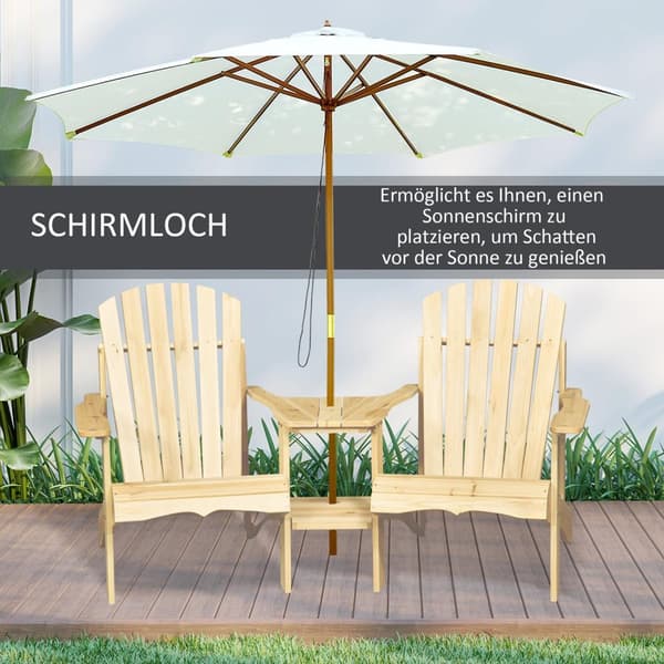 Adirondack Hagestol Med Bord Og Paraplyhull 2-Seters Hagestol Sittegruppe Hagemøbler Til Balkong Heltre Naturlig 178 X 87 X 92 Cm