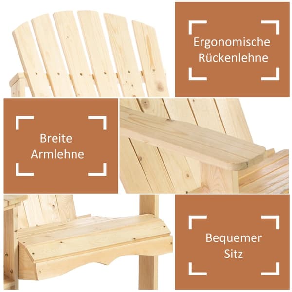 Adirondack Hagestol Med Bord Og Paraplyhull 2-Seters Hagestol Sittegruppe Hagemøbler Til Balkong Heltre Naturlig 178 X 87 X 92 Cm