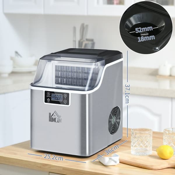 Isbitmaskin 20 Kg/24 Timer 2,3 L Isbitmaskin Med 3,2 L Vanntank Isbitmaskin Selvrensende Rustfritt Stål Sølv 25,2 X 36 X 37,1 Cm