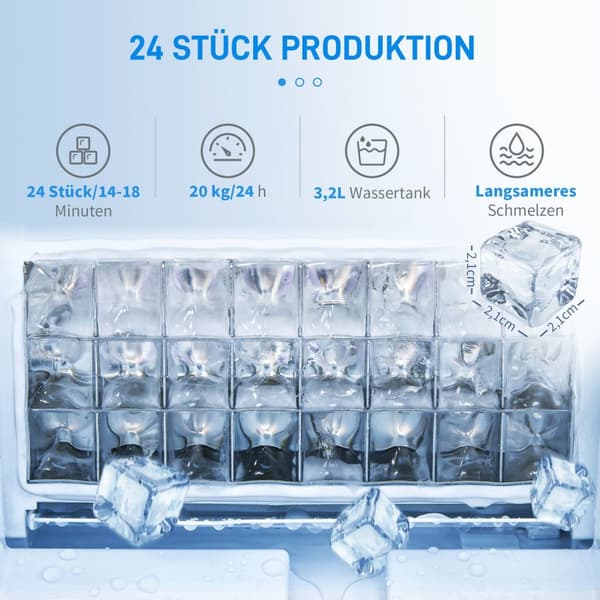 Isbitmaskin 20 Kg/24 Timer 2,3 L Isbitmaskin Med 3,2 L Vanntank Isbitmaskin Selvrensende Rustfritt Stål Sølv 25,2 X 36 X 37,1 Cm