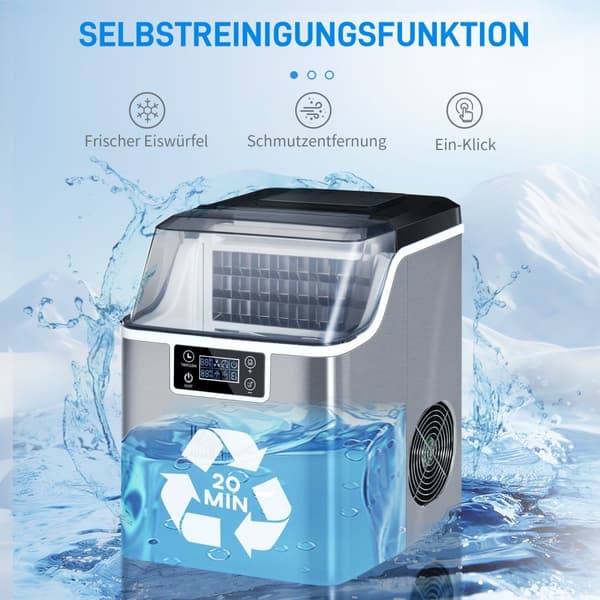 Isbitmaskin 20 Kg/24 Timer 2,3 L Isbitmaskin Med 3,2 L Vanntank Isbitmaskin Selvrensende Rustfritt Stål Sølv 25,2 X 36 X 37,1 Cm