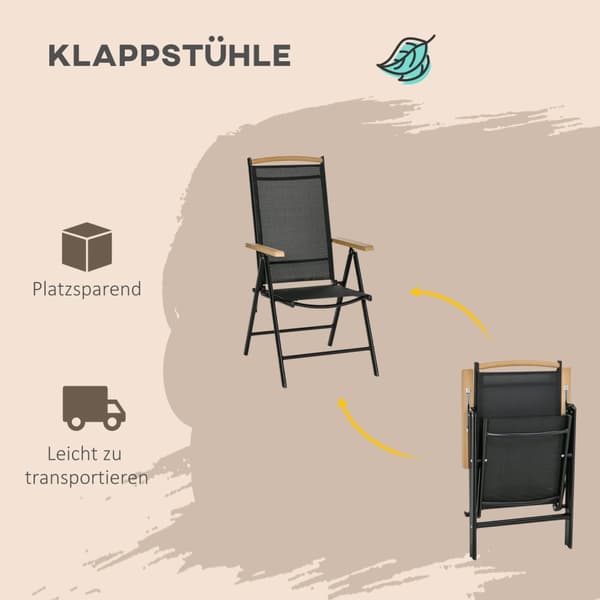 Sammenleggbar Sittegruppe For 6 Personer Hagemøbelsett 1 Bord + 6 Stoler Sittesett Aluminiumsnett Sort