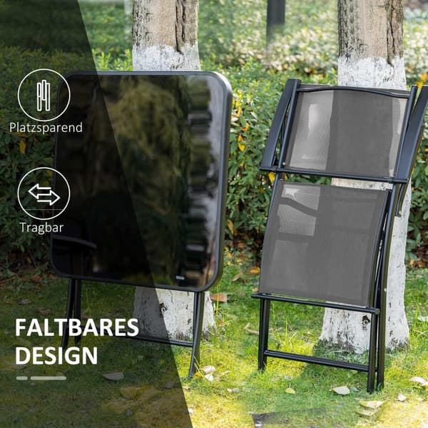 Sammenleggbar Balkongsett For 2 Personer Sittegruppe Bord 2 Stoler Metal Mesh Svart Grå