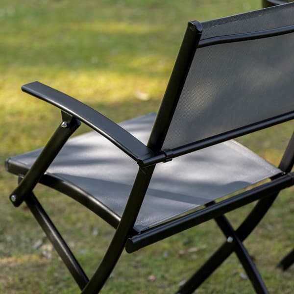 Sammenleggbar Balkongsett For 2 Personer Sittegruppe Bord 2 Stoler Metal Mesh Svart Grå