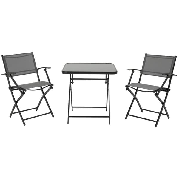 Sammenleggbar Balkongsett For 2 Personer Sittegruppe Bord 2 Stoler Metal Mesh Svart Grå
