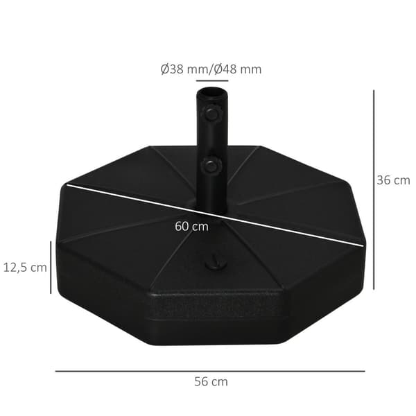 Aurinkovarjoteline 40 Kg Sateenvarjoteline Aurinkovarjotangoihin 38 Mm/48 Mm Voidaan Täyttää Vesi/Hiekkavarjojalustalla Ø60 X 36H Cm