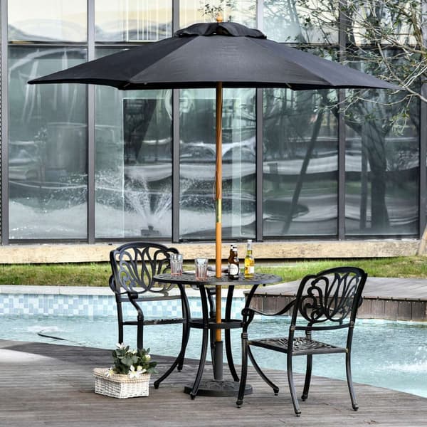 Parasoll Hageparaply 3-Lags, Solbeskyttelse, Bambus & 180/㎡ Polyester, Svart, Ø2,5X2,3M