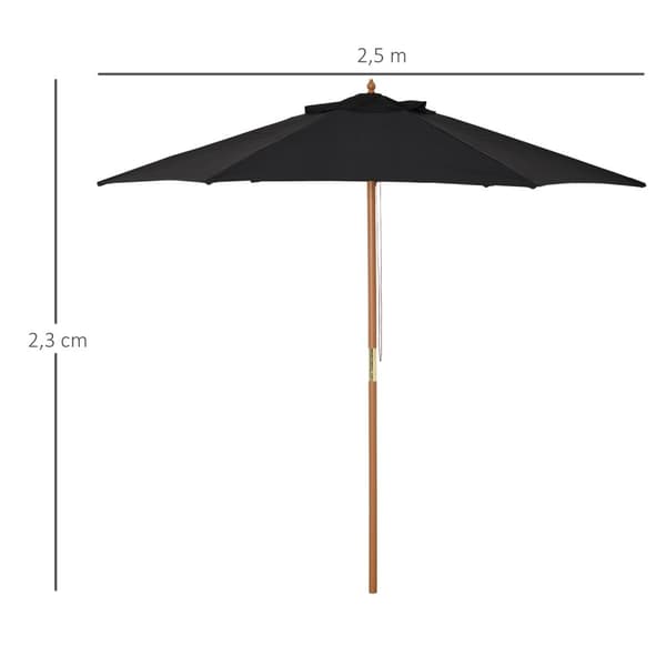 Parasoll Hageparaply 3-Lags, Solbeskyttelse, Bambus & 180/㎡ Polyester, Svart, Ø2,5X2,3M