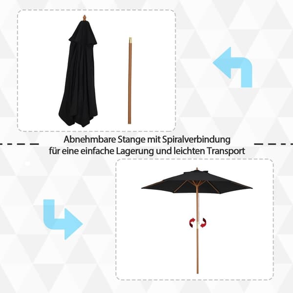 Parasoll Hageparaply 3-Lags, Solbeskyttelse, Bambus & 180/㎡ Polyester, Svart, Ø2,5X2,3M