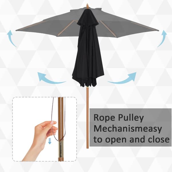 Parasoll Hageparaply 3-Lags, Solbeskyttelse, Bambus & 180/㎡ Polyester, Svart, Ø2,5X2,3M