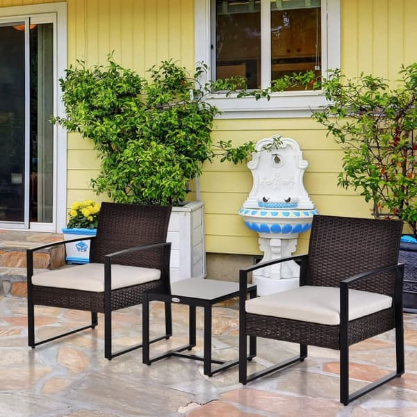 Polyrattan Hagesett For 2 Personer Balkongmøbelsett Med Puter Brun + Krem