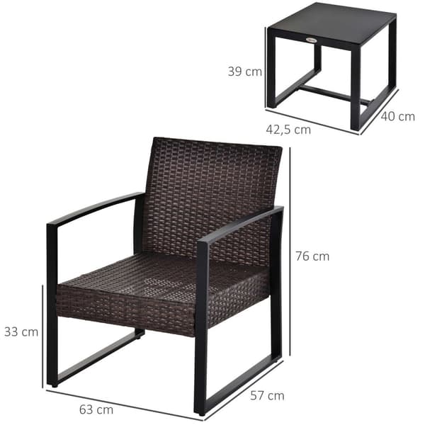 Polyrattan Hagesett For 2 Personer Balkongmøbelsett Med Puter Brun + Krem