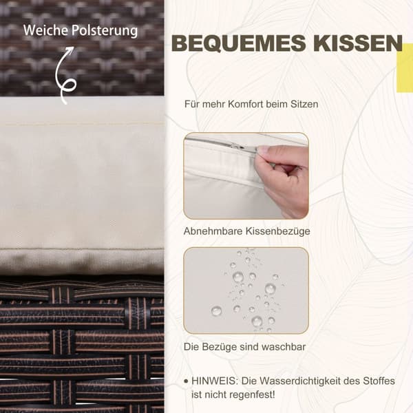 Polyrattan Hagesett For 2 Personer Balkongmøbelsett Med Puter Brun + Krem