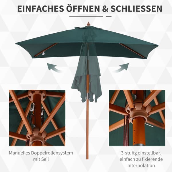 Parasol Sammenleggbar Hageparaply Laget Av Grantre, Justerbar Til 3 Nivåer, Grønn, 200X150X230Cm