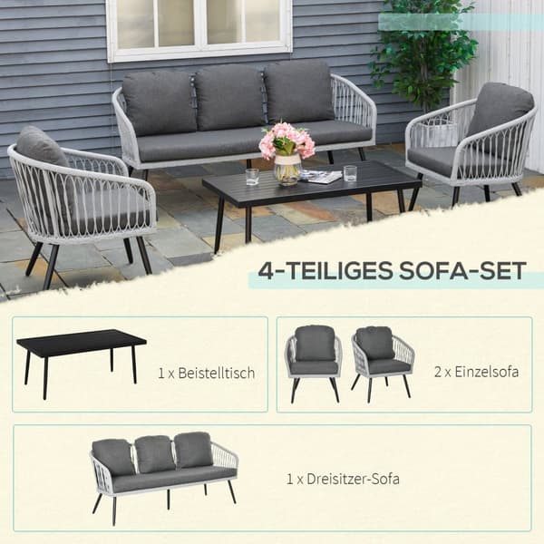Hagemøbelsett I Polyrattan For 5 Personer Sittegruppe Med Alugrå Puter