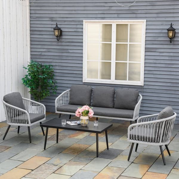 Hagemøbelsett I Polyrattan For 5 Personer Sittegruppe Med Alugrå Puter