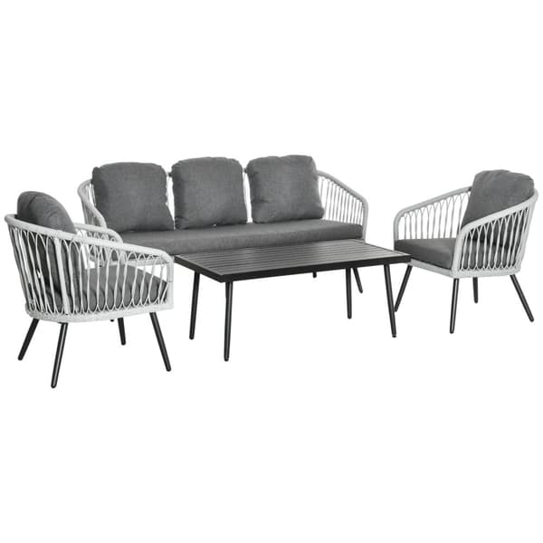 Hagemøbelsett I Polyrattan For 5 Personer Sittegruppe Med Alugrå Puter