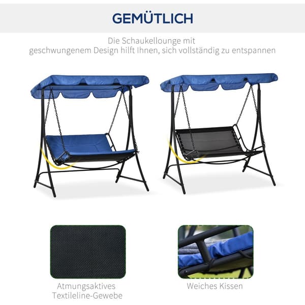 Swing Lounger Hollywood Swing Garden Lounger Med Tag Til 2 Personer Stålblå 164 X 116 X 176 Cm