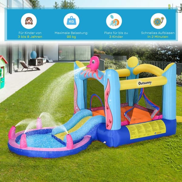 Octopus Pattern Oppblåsbart Hoppeslott Med Slide Play Castle Trampoline Vann Slide Basseng For 3-8 År Oxford Cloth