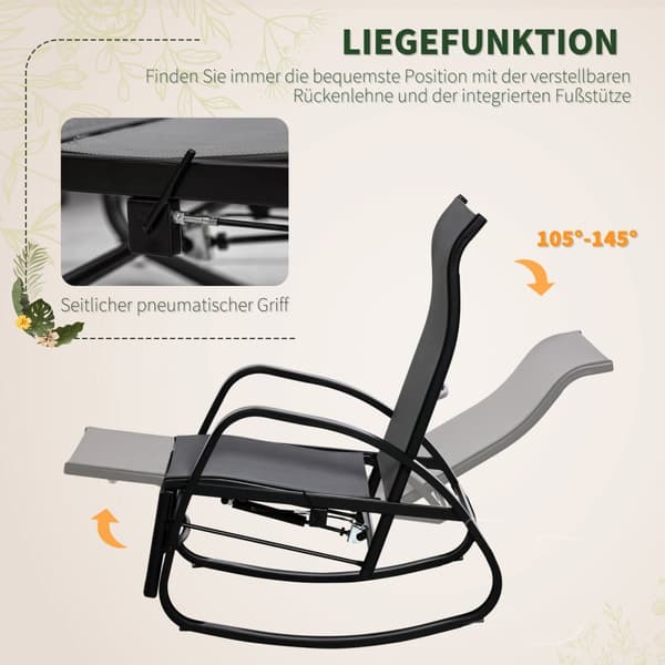 Gyngestol Gyngestol Med Ryglæn Haveseng Gyngestol Med Fodstøtte Justerbar Op Til 160 Kg Textline Grå 90 X 64 X 96,5 Cm