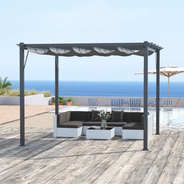 Pergola Gazebo Patio Katos Liukukatolla, Puutarha, Alumiini, Hiilenharmaa + Tummanharmaa, 3X3X2,23M