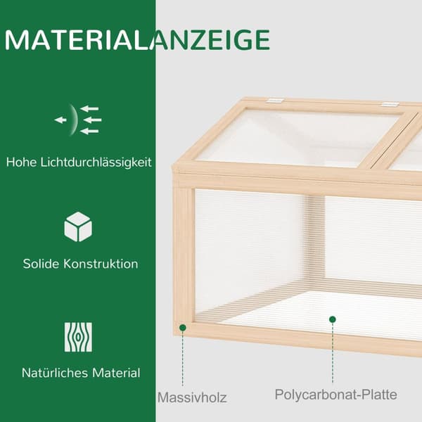 Cold Frame Drivhus Med Polykarbonat Av Tre, Værbestandig, Naturlig, 102X71X53Cm