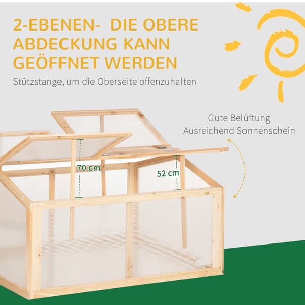 Cold Frame Drivhus Med Polykarbonat Av Tre, Værbestandig, Naturlig, 102X71X53Cm